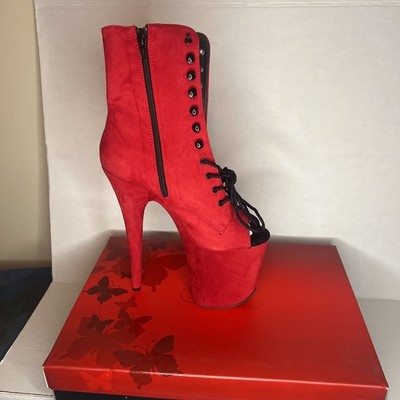 Pleaser Flamingo-1021FS Red Faux Suede Platform Ankle Boots