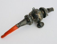 Antique Victorian Sterling solid silver whistle rattle teething ring