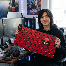 Chibi Red Deadpool LED Gaming Mouse Pad Wireless Charging Desk Mat