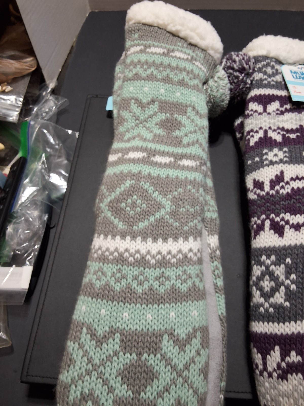 PANTOFOLA D’ORO MUK LUKS CALZE PANTOFOLE INF BURRO DI KARITÈ CON SUOLE GRIPPER Taglia L XL Nuove con etichette