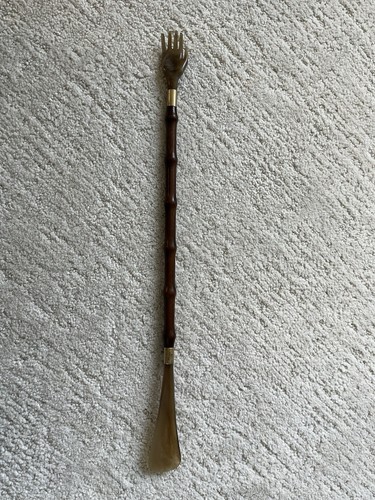 Vintage Wood Shoe Horn Back Scratcher Hand Horn Style Long Handle 20 Inch