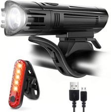 Rechargeable LED Mountain Bike Lights Bicycle Torch Front Rear Lamp Set