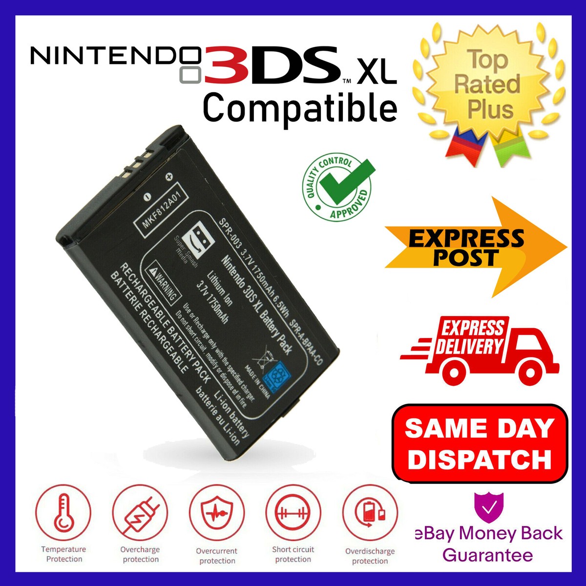 REPLACEMENT BATTERY FOR NINTENDO 3DS XL CONSOLE 1750MAH WITH