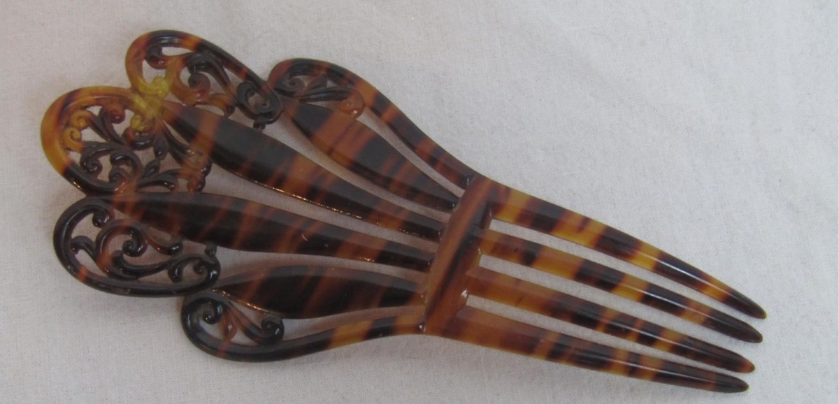 Vintage Victorian Blue Crystal Celluloid Tortoise Hair Comb Art Deco Spanish Faux Tortoiseshell Celluloid Hair Comb with  main image 2