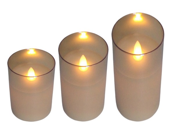 Led Glas-Windlichter 3Er-Set Mit Flackerlicht Wachskerze Weihnachtskerze Deko-image