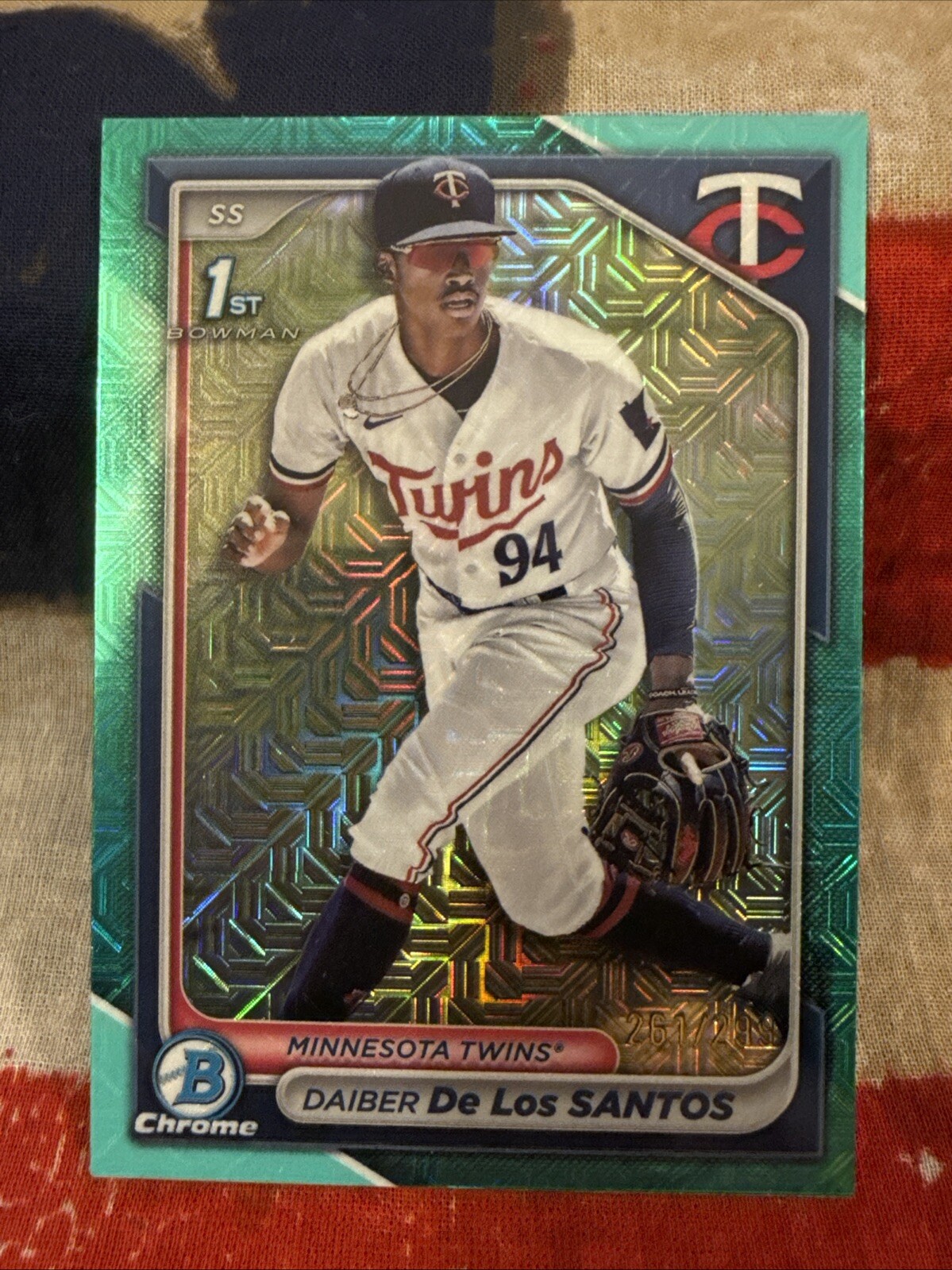 2024 BOWMAN CHROME DAIBER DE LOS SANTOS BCP-185 AQUA MOJO REF 1ST BOWMAN /299