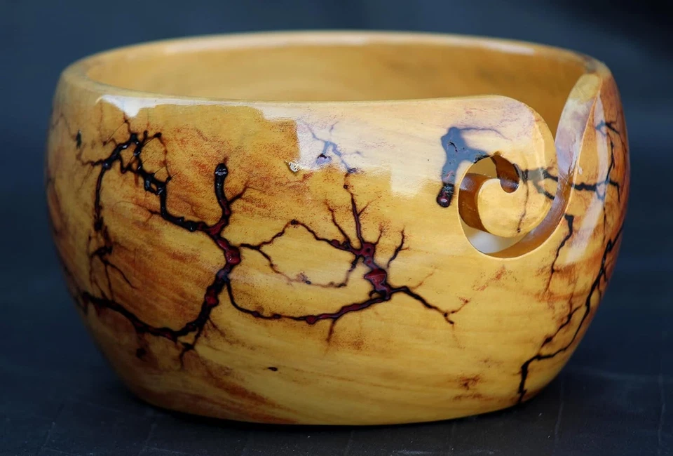 Tazón de hilo de madera hecho a mano para tejer aguja de ganchillo antideslizante soporte madejas regalo Foto 2 de 4