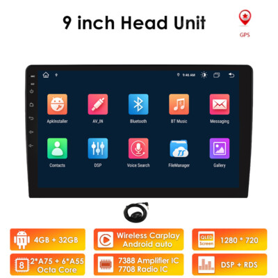 2 DIN 9'' Android 10 8Core 4GB Car GPS Stereo Radio WiFi 4G Head Unit DSP Carplay