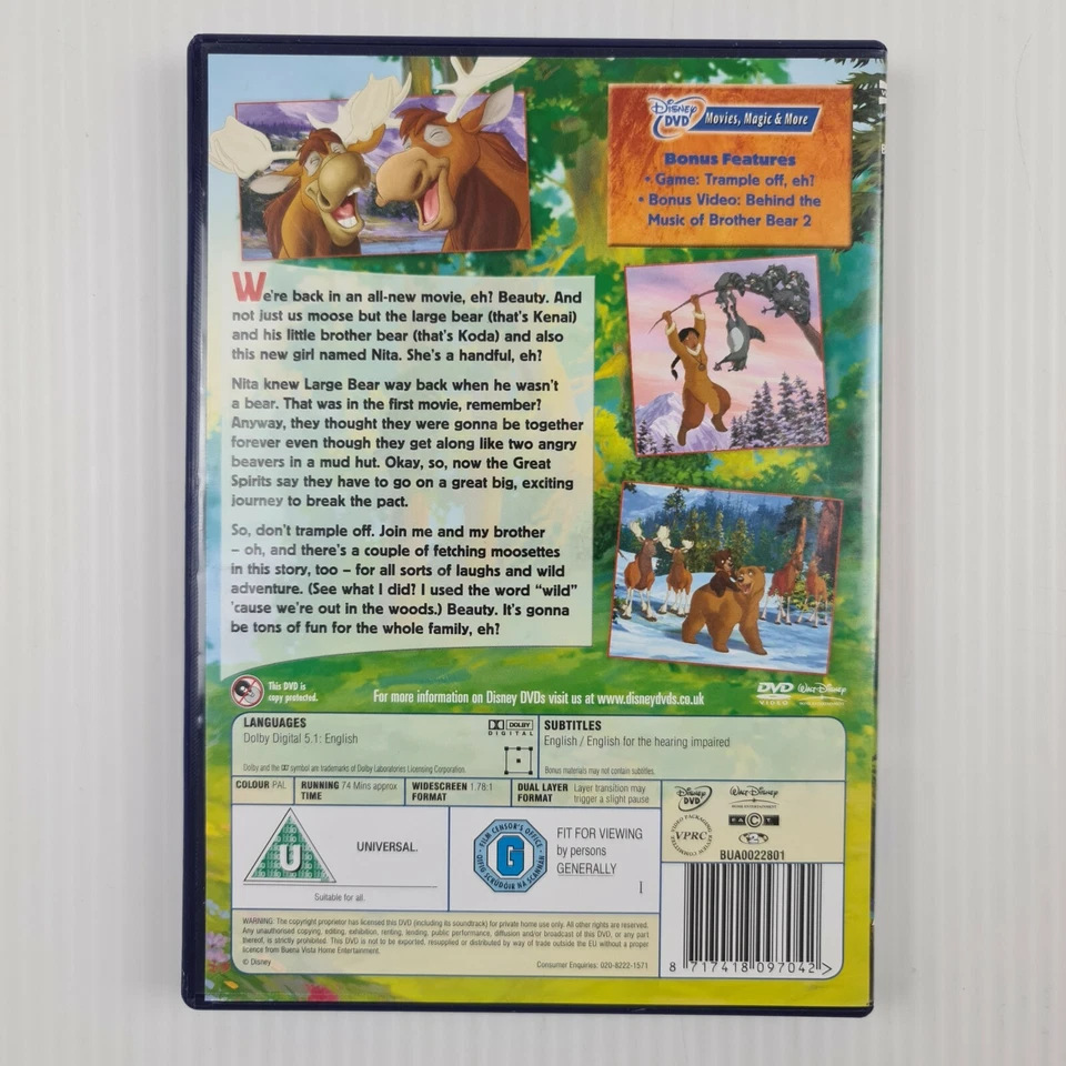 Walt Disney Brother Bear 2 DVD - Region 2 (UK/Europe) - TRACKED POSTAGE - Image 2 of 3