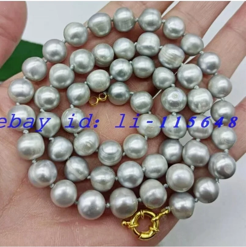 Genuino Real Natural 10-11mm Gris Agua Dulce Perla Cultivada Collar 20 Pulgadas Regalo Foto 3 de 3