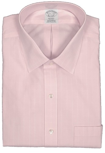 Brooks Brothers Men's Stretch Supima Cotton Non-Iron Pinpoint Oxford Button-Down Collar, Candy Stripe Dress Shirt | Bright Blue | Size 17 35