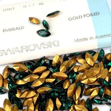 Swarovski 4200/3 Emerald green Gold F Pressed Navette Point Stones 15x7mm 144pcs