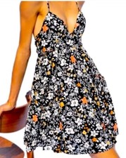 Free People x Revolve Size 4 Women's Kaley Mini Dress in Black Floral Multi #CB3