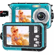 4K Underwater Camera 11FT Waterproof with 32GB Card 48MP Autofocus Dual-Screen..
