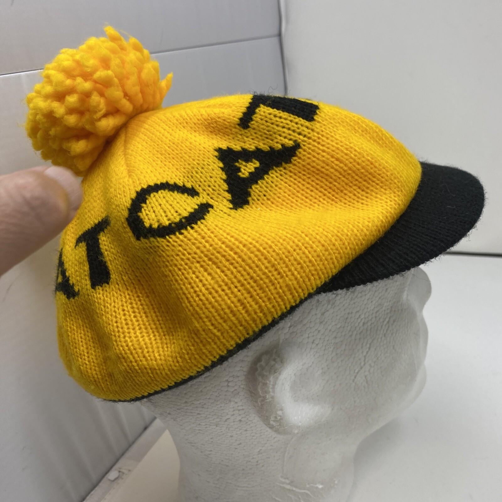 Rare Caterpillar Yellow Black Floppy Pom Hat Cap Gem
