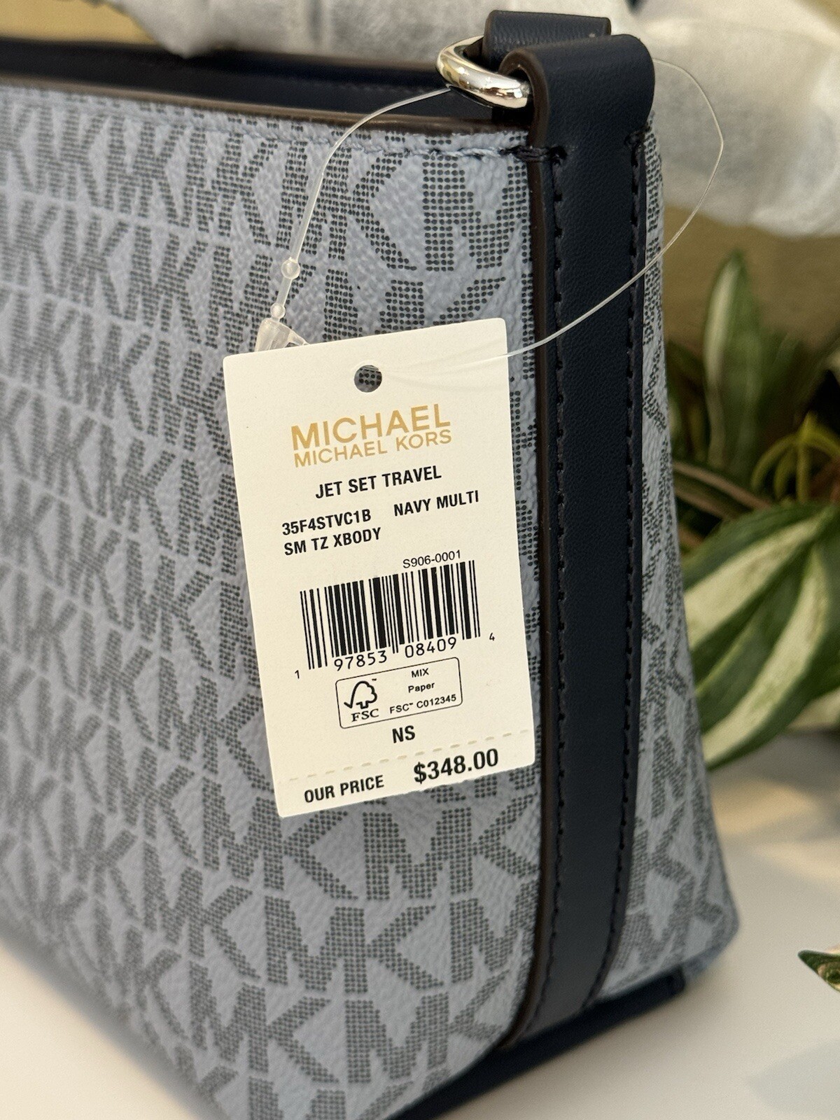 MICHAEL KORS JET SET SMALL TOP ZIP CROSSBODY BAG 2 TONE MK NAVY BLUE LOGO SILVER thumbnail 11