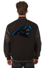 NFL Carolina Panthers Wool Leather Reversible Jacket Embroidered Logos Black JHD