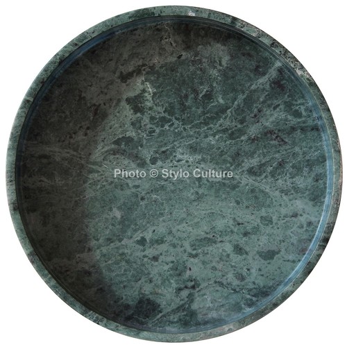 Indian Green Marble Bathroom Round Vanity Tray Unjoined Multipurpose Tray - Picture 3 of 4