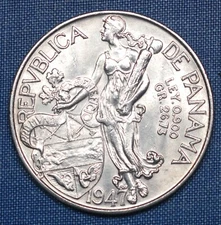 Panama 1947 Silver Balboa - Almost Uncirculated