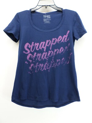 TUC+WES Womens Navy Blue Round Scoop Neck Graphic Purple Strapped Shirt Top
