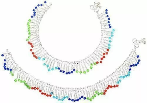Indian Traditional Womens Royal Diva Stainless Steel White Metal Anklet Multiclr - Picture 1 of 3