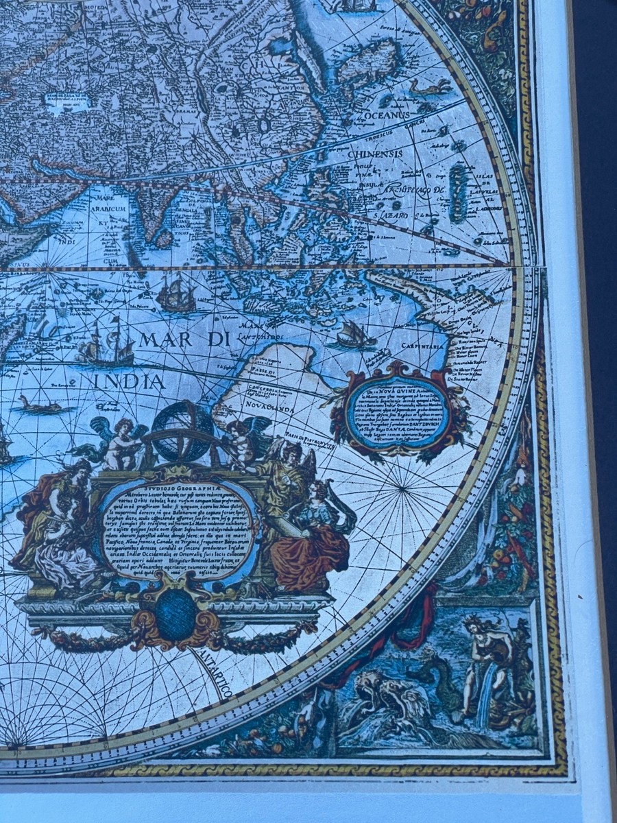 BLAEU WALL MAP アンティーク 装飾的な世界地図 538 Vintage Framed Gold Foil Blaeu Wall Map of Old World | eBay
