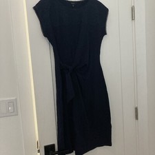 Talbots Classic Dress Size M Navy Blue Over Knee Tie Belted Scallop Detail Nwot