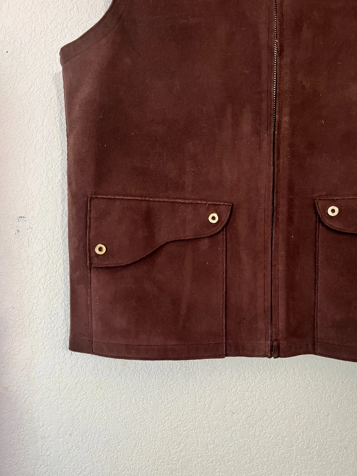 Lauren Ralph Lauren Womens Large Brown Pockets Faux Suede Brown Full Zip Vest - Image 3 of 4