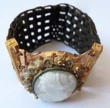 Bracelet cheveux tressés camée Napoléon III  deuil hair mourning Victorian cameo