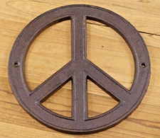 Cast Iron Hippie PEACE Sign Large Wall Plaque Wall Door Decor 8" Piece Rustic