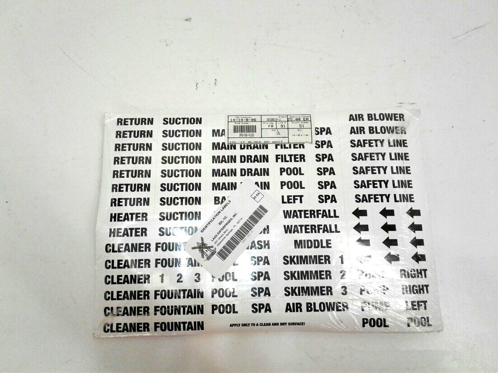 Lass Pool & Spa Identification Labels IDL-1C Black On White Pk Of 25 ...