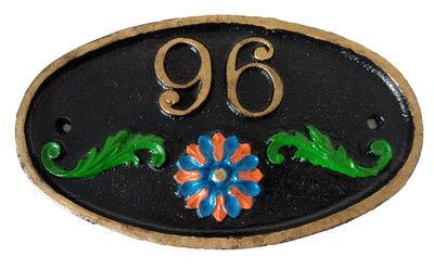Eisentür/Tor Nummer 96 Schild Plakette Haus Garten handbemalt massiv Metall 