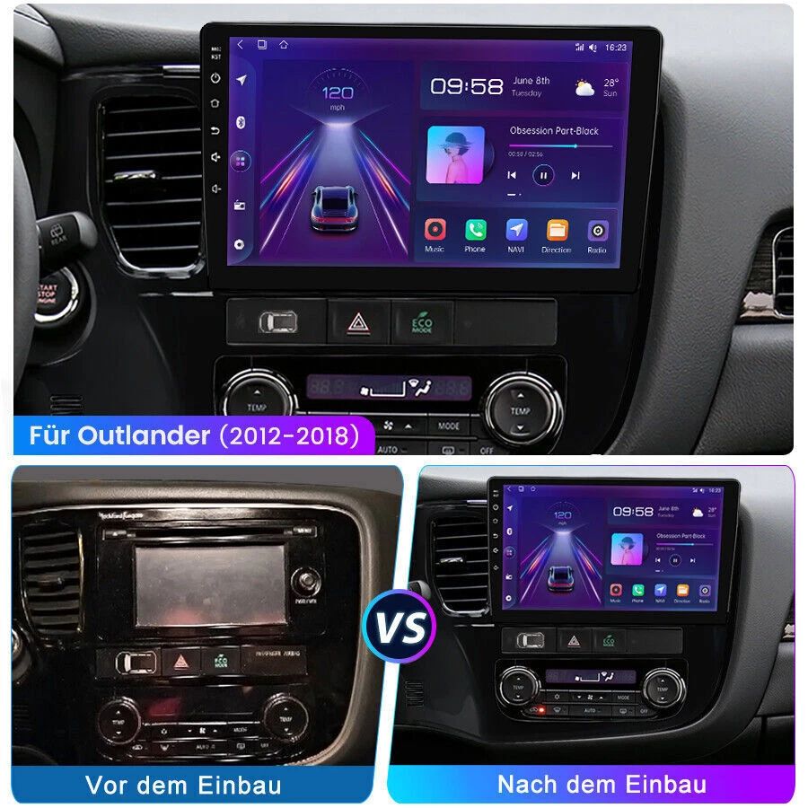 Für Mitsubishi Outlander 2012-2018 Carplay Autoradio BT GPS Navi DAB+ 6+64GB