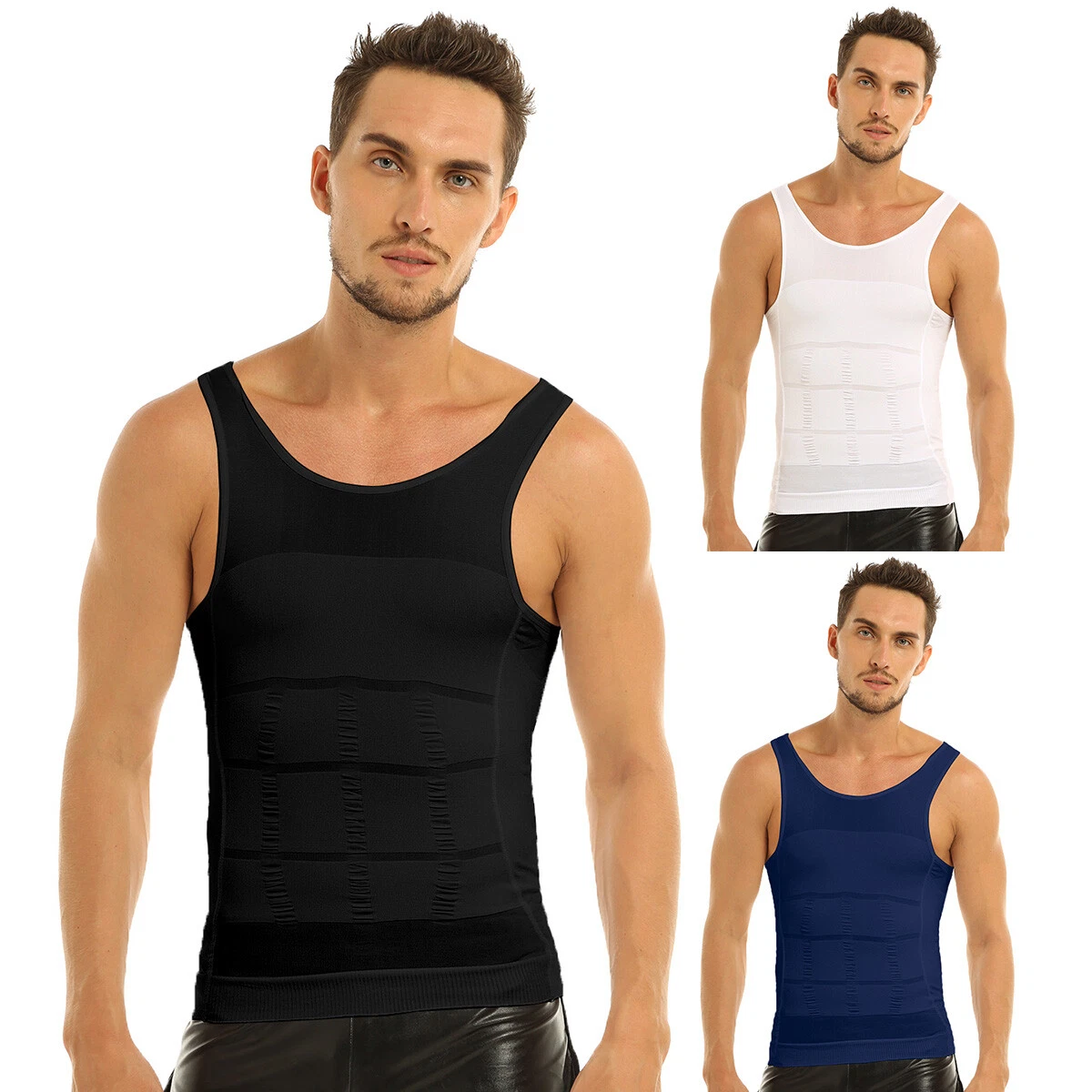 Mens Slimming Tank Top Body Shaper Compression Vest Top T-shirt Body  Shapewear