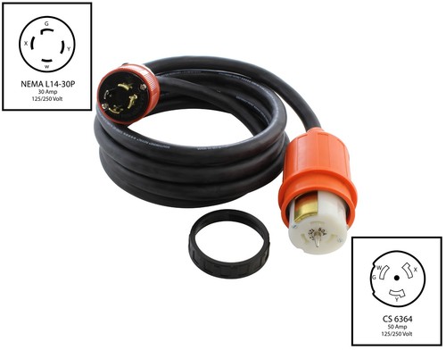 75ft Heavy-Duty Temporary Power Adapter | NEMA L14-30 to CS6364, SOOW 10/4 - Picture 2 of 8