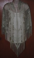 Heritage Lace Polyester Green Flower Shawl/Wrap 75.5 x 37 plus 6" Fringe 107 