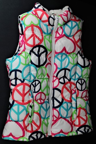 Old Navy White Peace Signs Vest Women XL Size 14 Blue Green Red Orange Turquoise - Picture 1 of 3