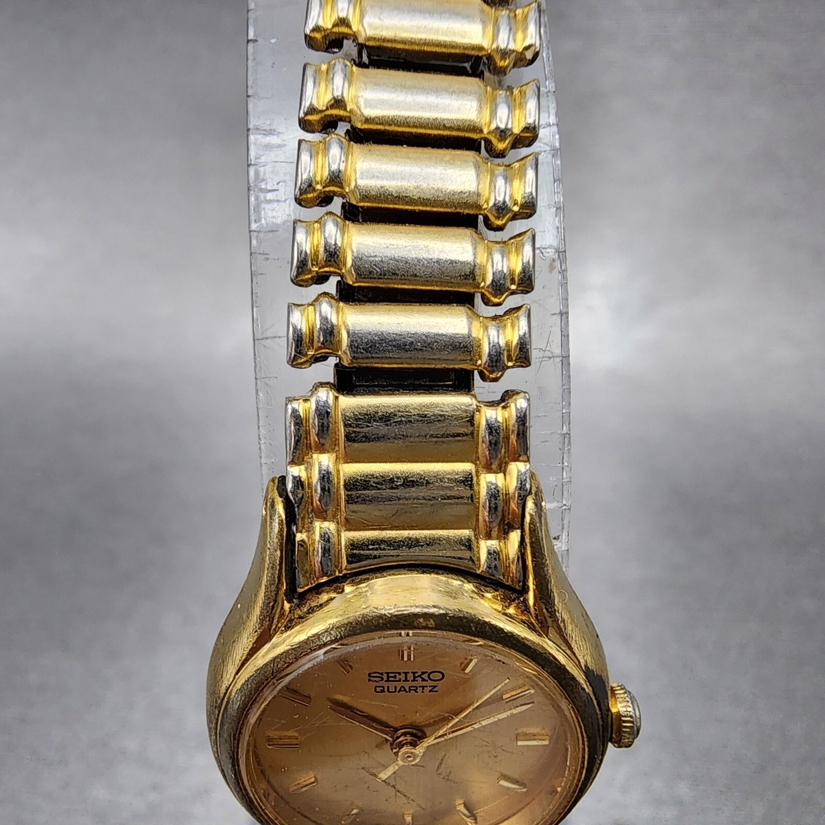 VTG Seiko Watch Women 20mm Gold Dial Gold Tone Round 1N01