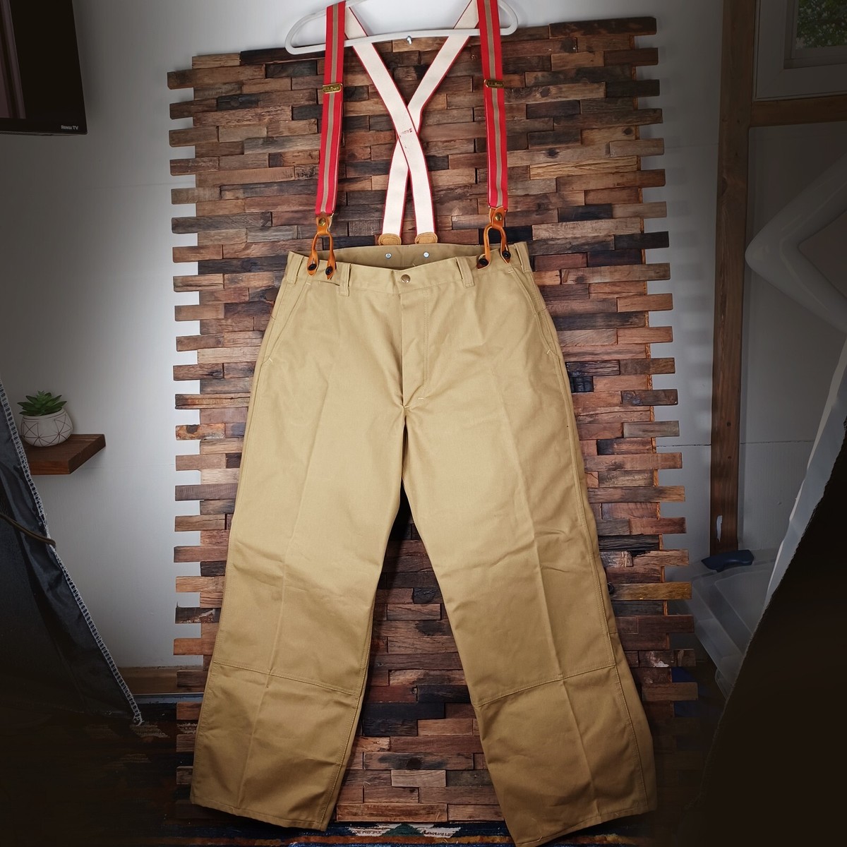 Vtg CC Filson Waxed Canvas Pants w LL Bean Suspenders Mens Vtg CC Filson Waxed Canvas Pants w LL Bean Suspenders Mens
