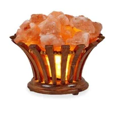 Gizmo Lamp-Himalayan Crystal Salt Rock Basket Wooden Frame Lamp For Room Decor