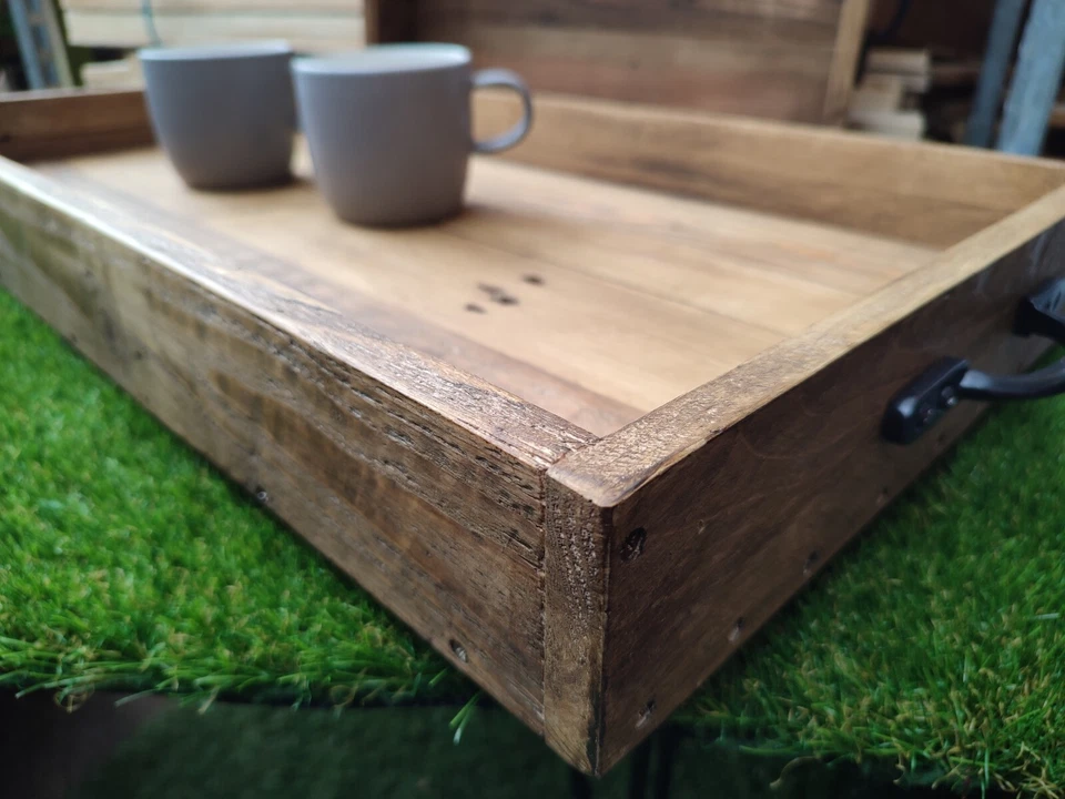 Rustic Reclaimed Wood Ottoman Tray/Farmhouse Tray / Serving Tray- Handmade - Image 4 of 4