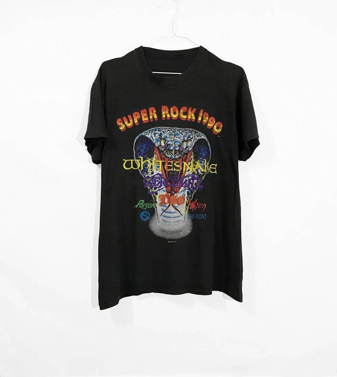 Vintage 1990 Super Rock T shirt Distressed Rare Hard Heavy Metal Band Tee
