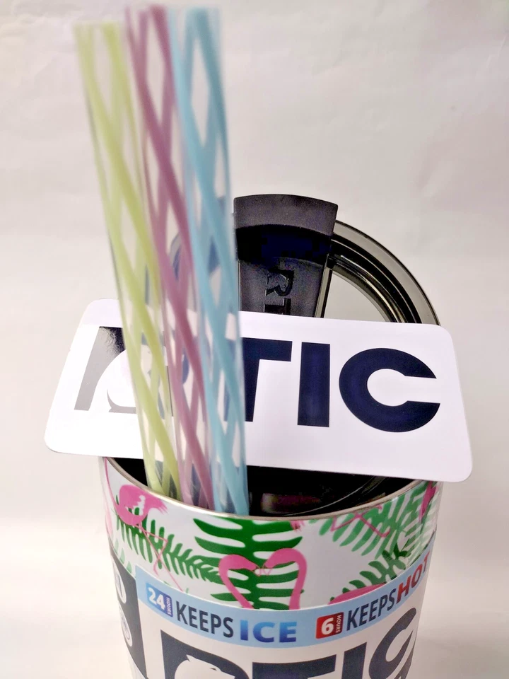 RTIC  Tropical Travel Stainless Steel Vacuum Tumbler  30oz + 3 New  Straws - Image 3 of 4