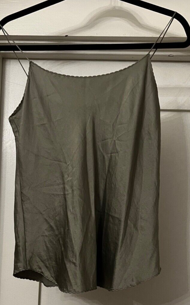 Vince Women's Army Green Tank Top Spaghetti Strap Silky Fabric Size XS
