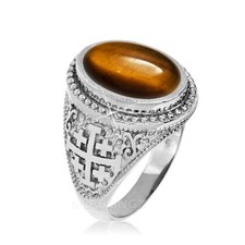 Sterling Silber Jerusalem Kreuz Tigerauge Statement Ring