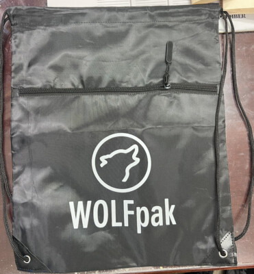 Wolfpack Drawstring Bag w/ Zipper Pocket from the 2023 Arnold Classic. Black