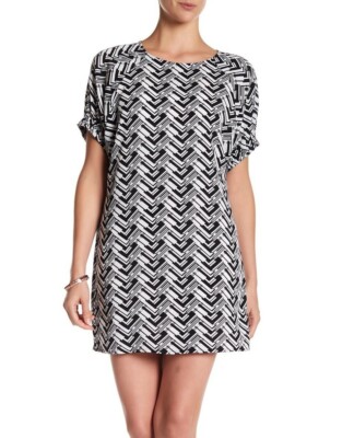 Bobeau 155705 Women's Geo Print Raglan Sleeve Tunic Dress Black Sz. Small