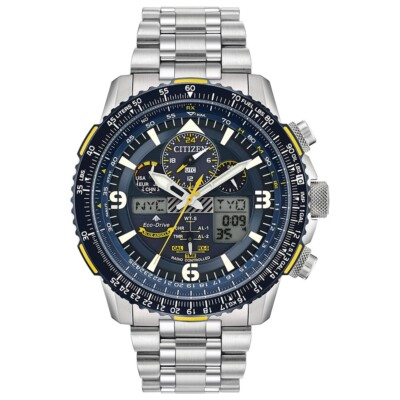 #ad Citizen Men#x27;s Air Chronograph Calendar Eco Drive Silver Watch 45 MM JY8078 52L $278.99