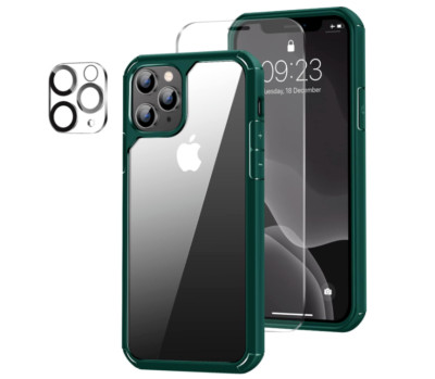 iPhone 11 Pro Max Case with Screen and Camera Lens Protector Amizee Green
