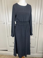 Sézane Black Polka Dot Midi Dress Silk UK 14 FR 42 Smock Waist Elegant Romantic